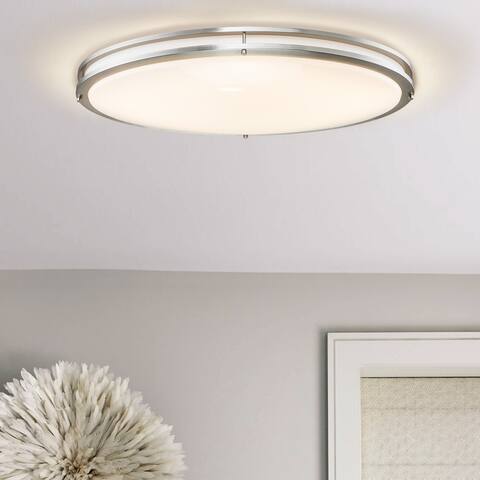 32in. Brushed Nickel Oval 35W Dimmable LED Flush Mount with Opal Acrylic Shades