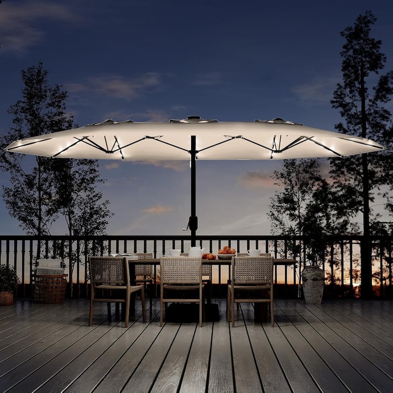 15FT Patio Umbrella with Solar Lights and Crank Handle,Base Included
