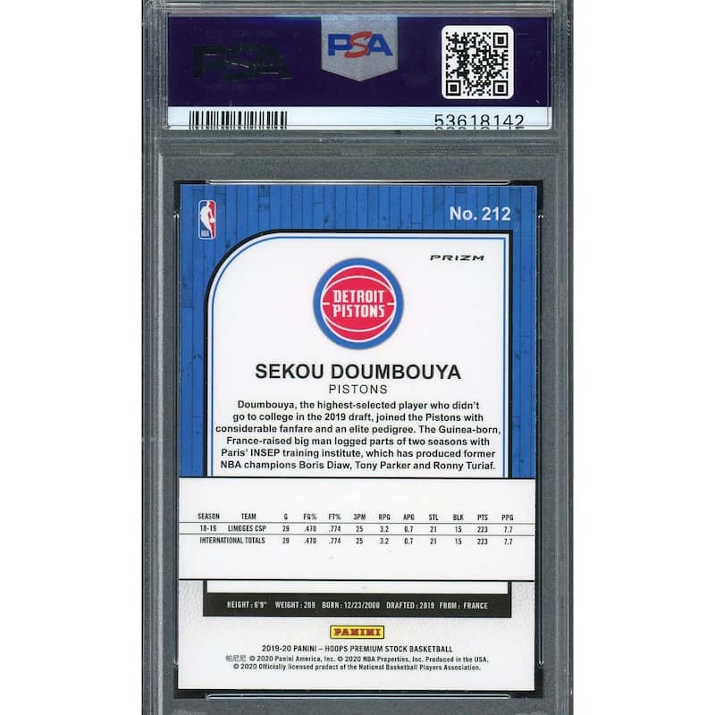 Sekou Doumbouya 2019 Panini Hoops Premium Stock Pulsar Rookie Card #212 PSA 10 - 8'6" x 11'6"
