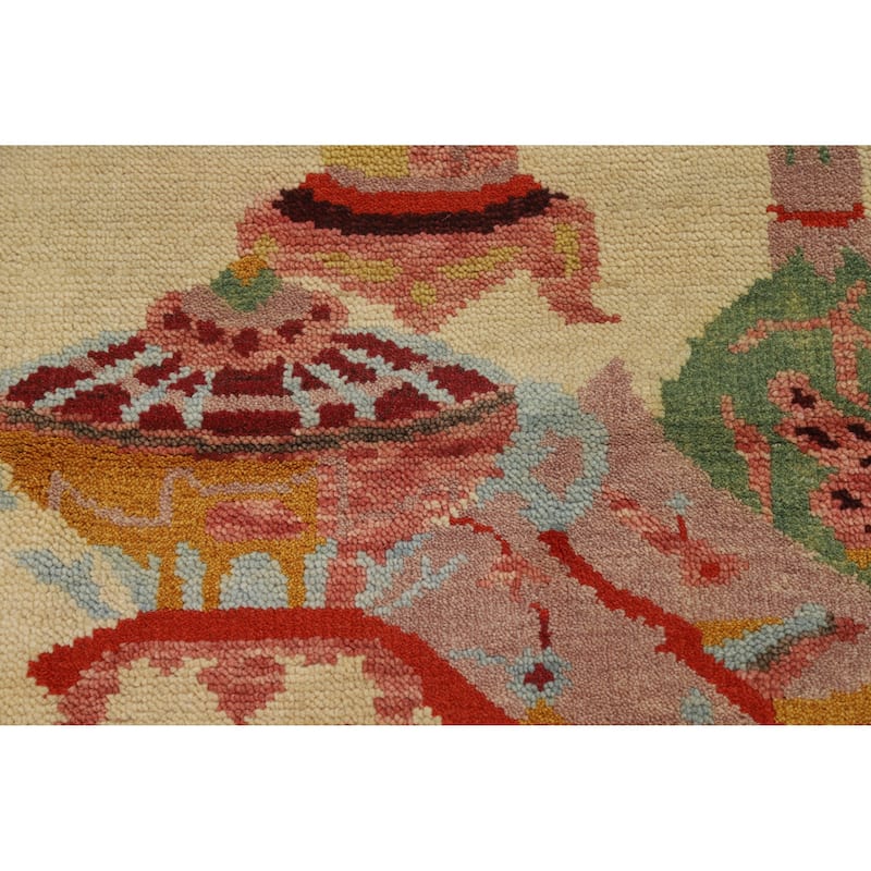 Pictorial Art Deco Indian Area Rug Handmade Wool Carpet - 8'1" x 10'1"