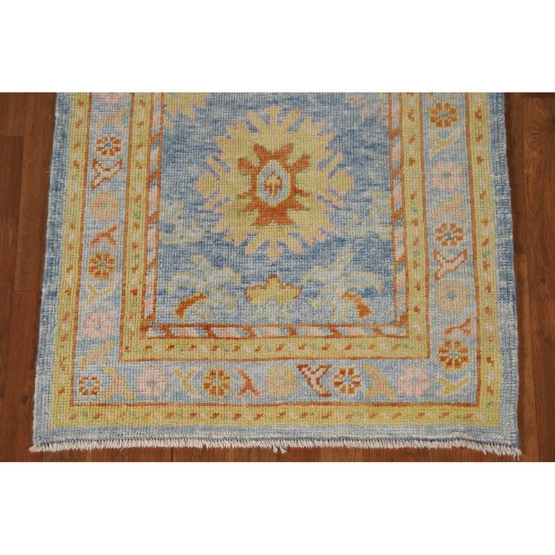 Vegetable Dye Oushak Turkish Runner Rug Hand-knotted Wool Carpet - 3'1"x 10'8"