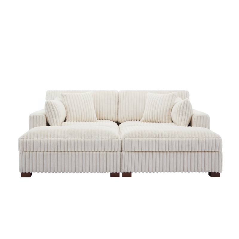 Modern Modular Flannel Fabric Upholstered Sectional Sofa with Square Arm