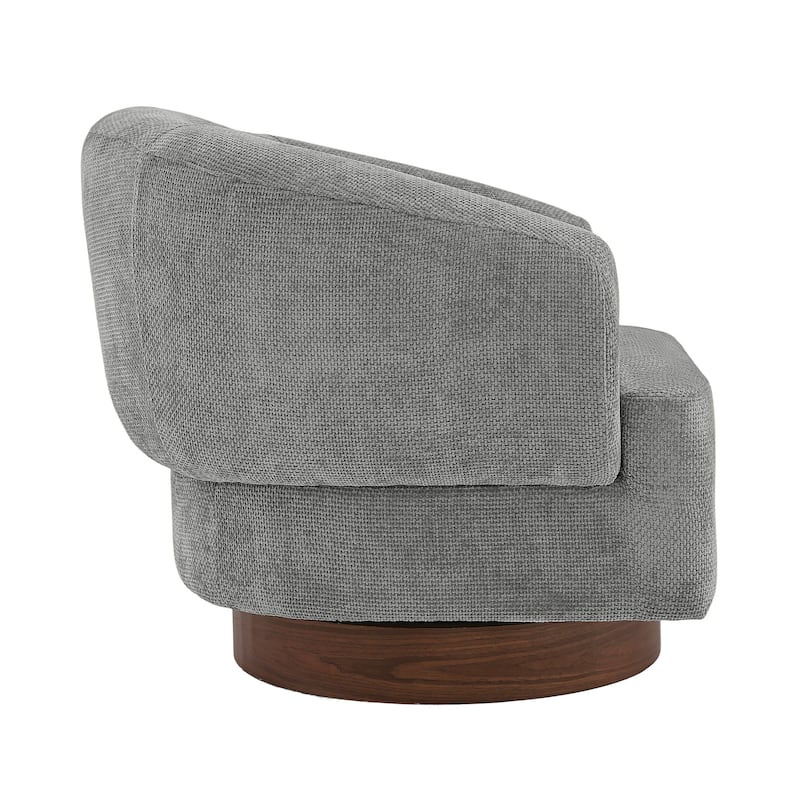 Chenille Upholstered Swivel Barrel Accent Chair with Solid Wood Base for Living Room