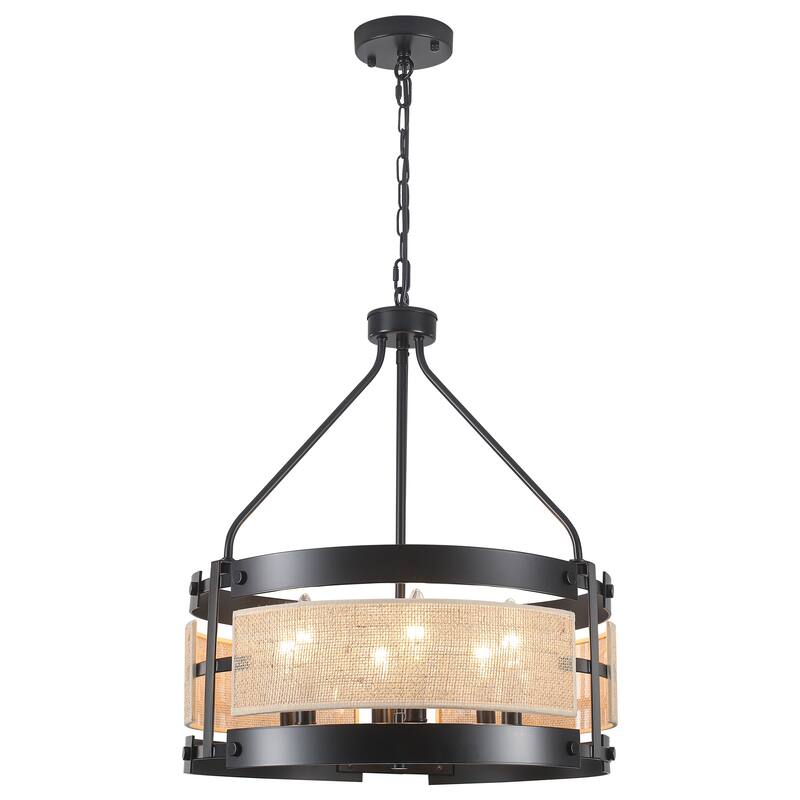 18.9inch 6-Light Farmhouses Chandelier with Metal and Hemp Rope Fabric Patchwork Frame for different rooms