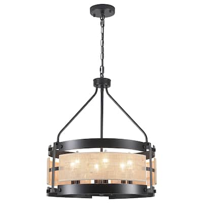 18.9inch 6-Light Farmhouses Chandelier with Metal and Hemp Rope Fabric Patchwork Frame for different rooms