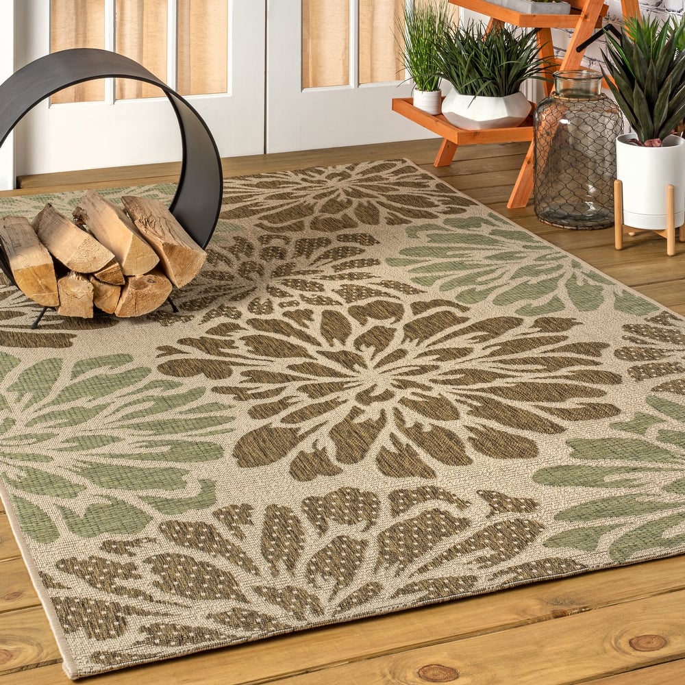 JONATHAN Y Floral Textured Weave Indoor/Outdoor Area Rug