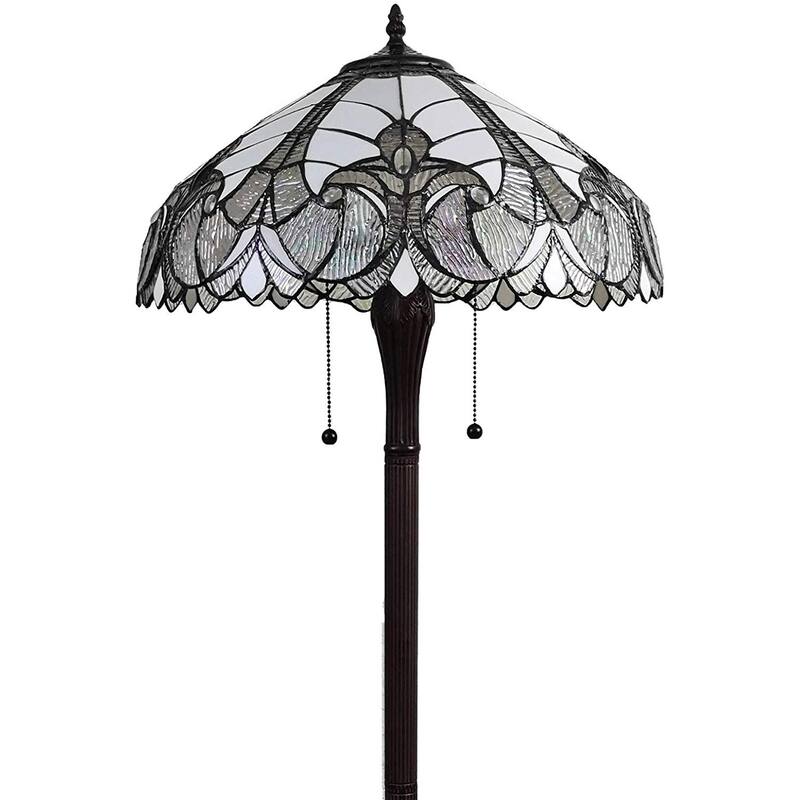 Tiffany Style Floor Lamp Jagged Edge Standing 62" Tall Stained Glass White Baroque Bedroom Reading AM205FL18B Amora Lighting