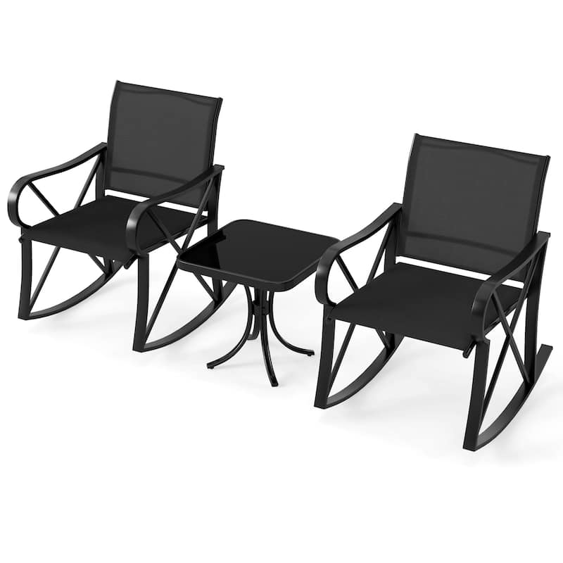 Gymax 3 Piece Patio Rocking Set 2 Rocking Chairs w/ Tempered Glass