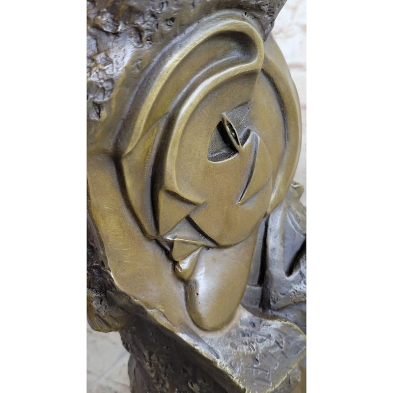 Handmade Abstract Bronze Face Sculpture Marble Base Modern Cubism Home Statue