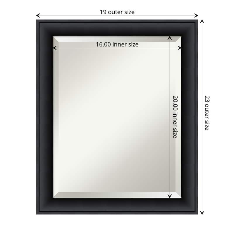 Beveled Wood Wall Mirror - Nero Black Frame - Outer Size: 19 x 23 in