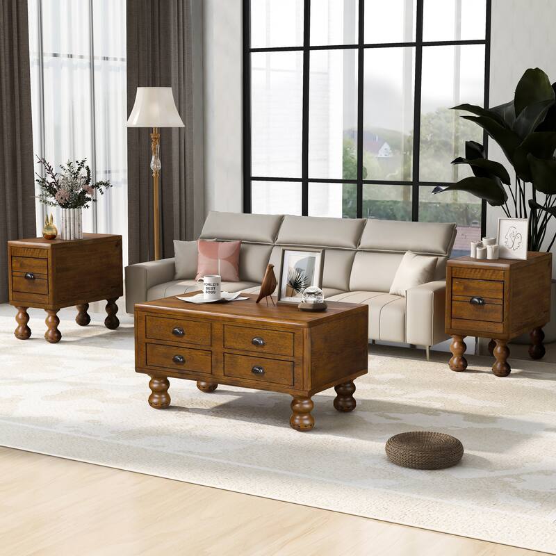 Solid Wood End Table, Rectangle 23.6 inch Narrow Side Table with Drawer, Vintage Bedside