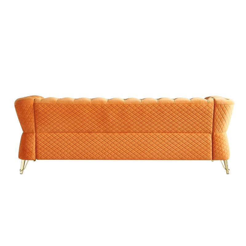 Tufted Velvet Sofa with Golden Metal Frame, Diamond-Stitched Design, and Foam Cushion for Living Room