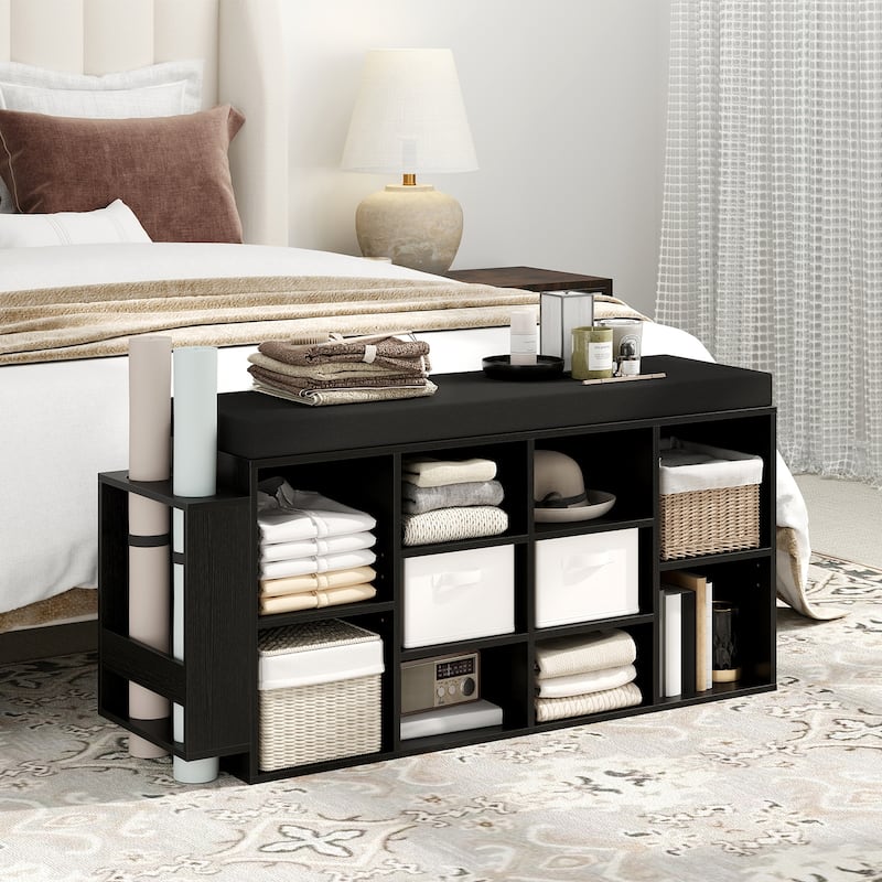 Gymax Shoe Storage Bench w/Umbrella StandPadded Seat Adjustable &