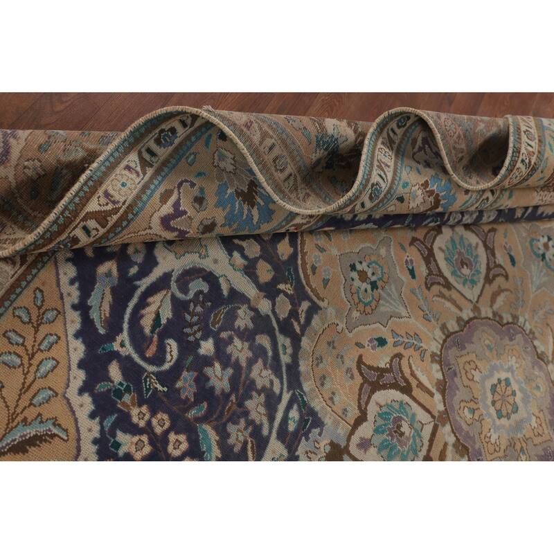 Blue Tabriz Persian Vintage Area Rug Hand-Knotted Wool Carpet - 9'11" x 13'2"