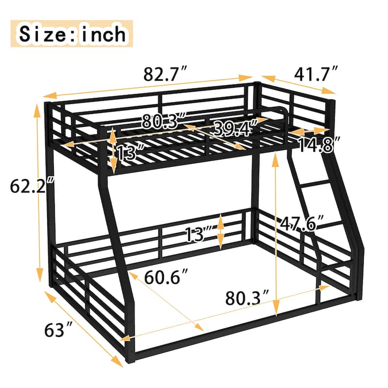GDFStudio - Rose Metal Bunk Bed for Teens and Adults with Space-Saving & Noise Reduced