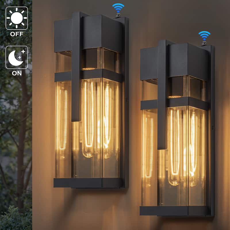 C Cattleya 2-Pack Matte Black Dusk to Dawn Outdoor Wall Lantern Sconce with Clear Tempered Glass