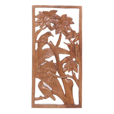 Novica Handmade Songbird Friends Wood Relief Panel
