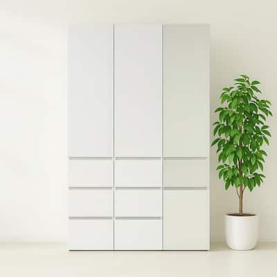 Elise Modular Wood Closet System with Mirror in White - 47.1"D x 17.72"W x 70.9"H