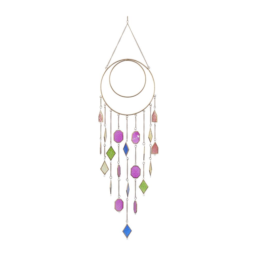 Metal Geometric Indoor Outdoor Windchime with Stained Glass - Multi Colored - Roche River Decor