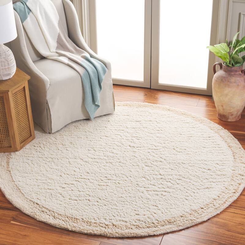 SAFAVIEH Handmade Vermont Autumn Transitional Wool Rug - 6' Round - Ivory/Beige