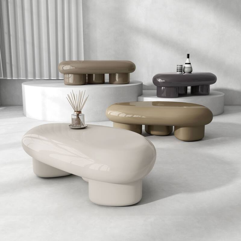 24/7 Shop At Home Modern 2-Piece Oval Glossy Low Profile Coffee Table Set