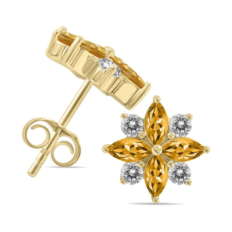 Marquee 1 Carat TW Citrine and Diamond Flower Earrings in 10K Yellow Gold