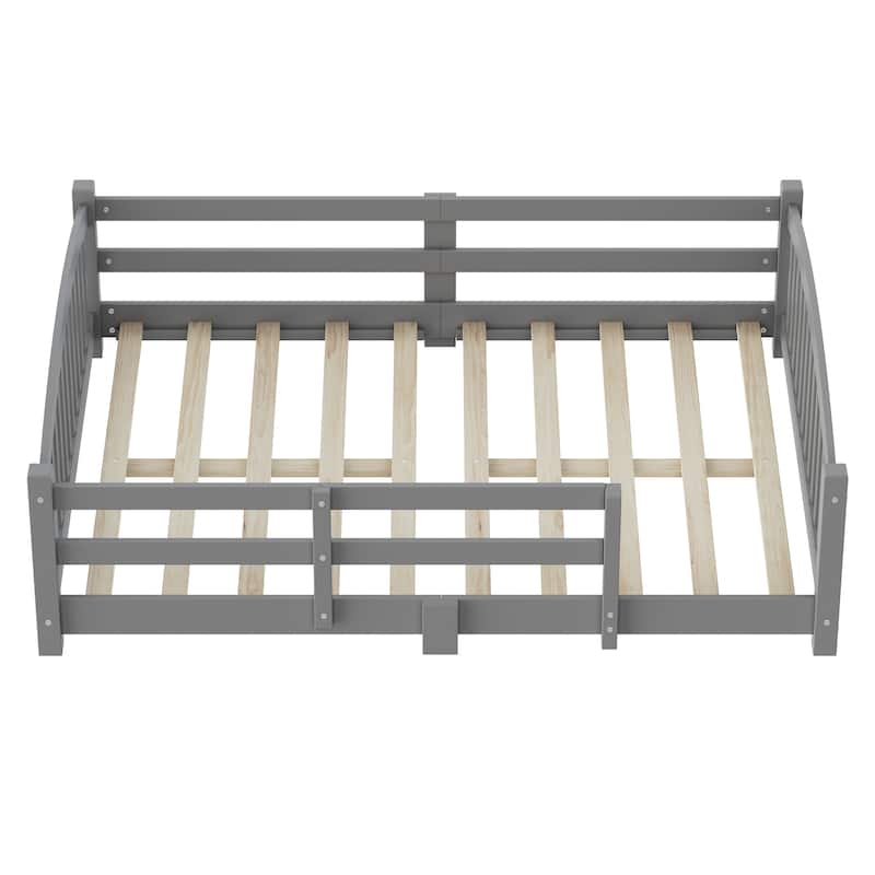 Solid Wood Floor Bed Montessori Bed with Safety Guardrails Without Door