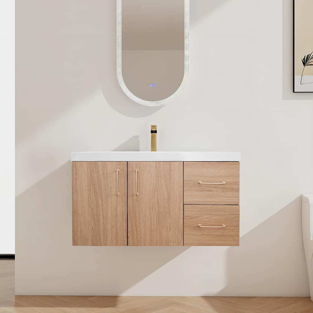 StellarArc 36 in Wall Mounted Single Sink Bathroom Vanity with Integral Sink Top