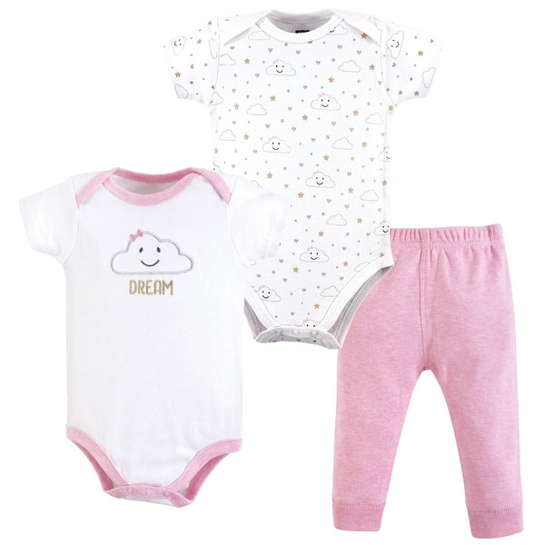 slide 1 of 1, Hudson Baby Infant Girl Cotton Bodysuit and Pant Set, Pink Clouds 0-3 Months - Pink Clouds