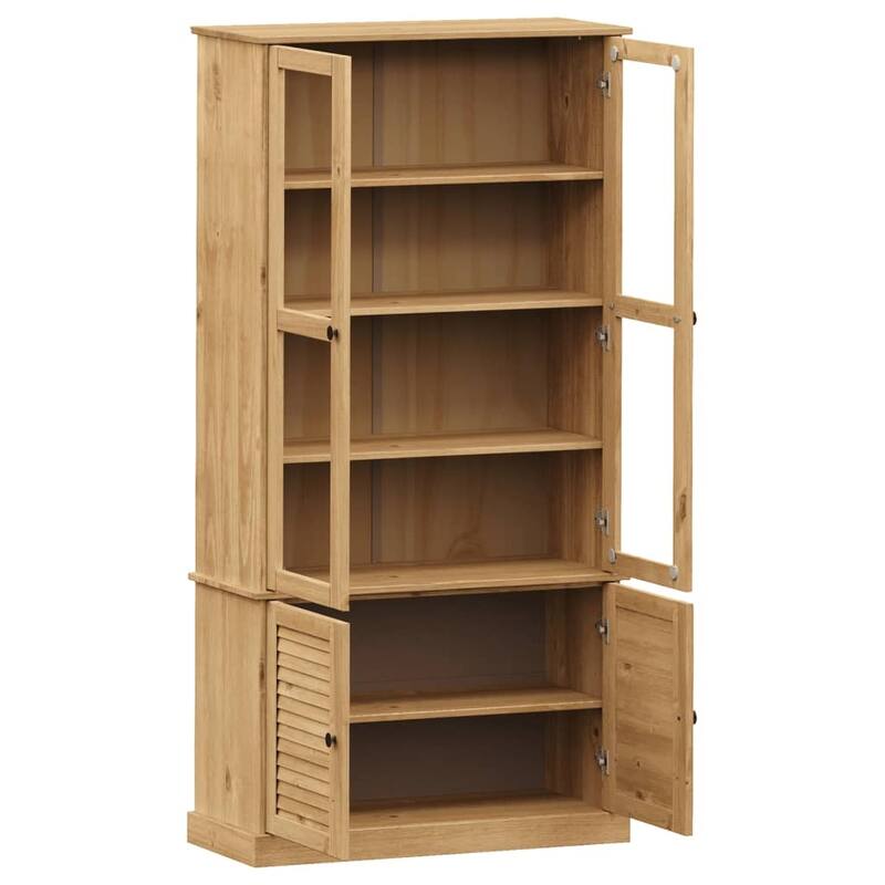 vidaXL Glass Display Cabinet Storage Highboard Living Room Solid Wood Pine - 33.5 x 33.5 x 66.9 in