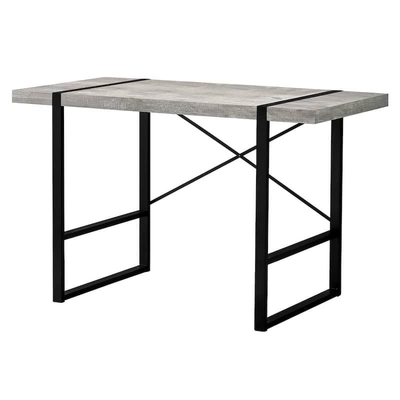 Wood Veneer Computer Desk with Black Metal Base and Rectangular Shape