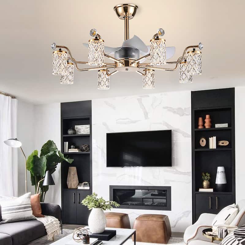 Modern Fandelier with Light and Remote, Modern luxury LED Chandelier Ceiling Fan for Living Room