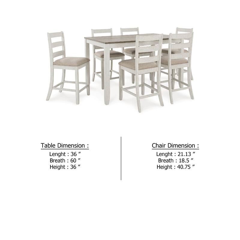 Kemo 7pc Counter Height Dining Table Set, 6 Ladderback Chairs, White Brown