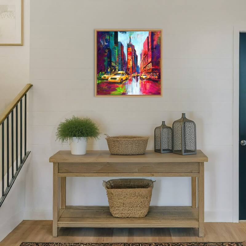 Times Square with Yellow Cabs by Renate Holzner Framed Canvas Wall Art Print