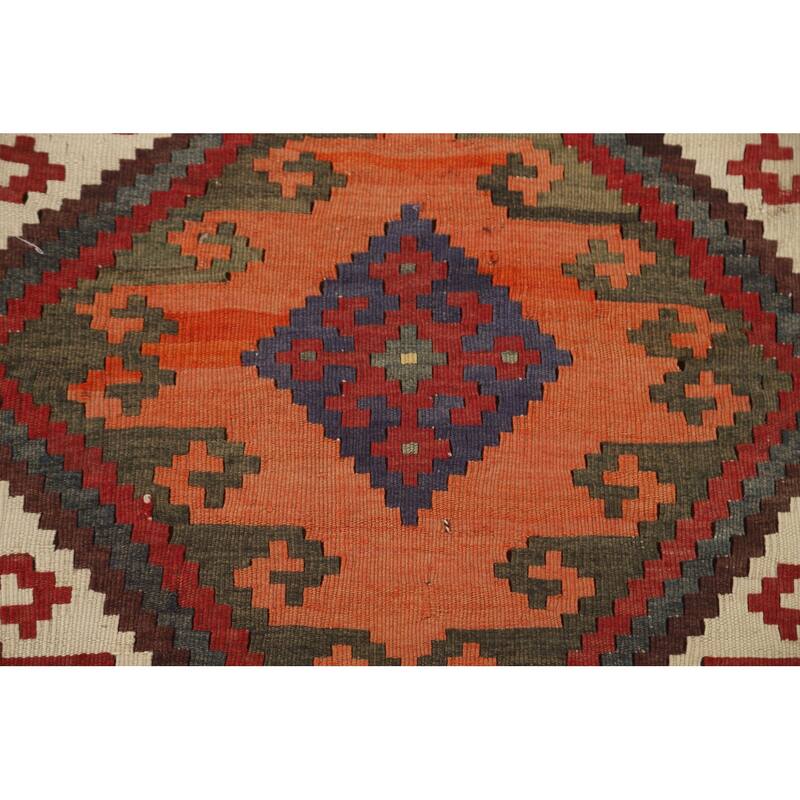 Red Medallion Kilim Qashqai Persian Vintage Rug Flatweave Wool Carpet - 5'1" x 8'3"