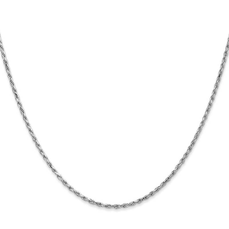 Curata 10k White Gold Solid 2mm Sparkle Cut Rope Chain Bracelet Lobster Claw