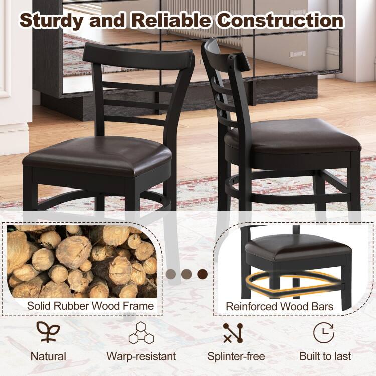 Set of 2 Rubber Wood PU Leather Padded Mid-Century Dining Chairs Set with Ergonomic Backrest - 16.5" x 19" x 31"