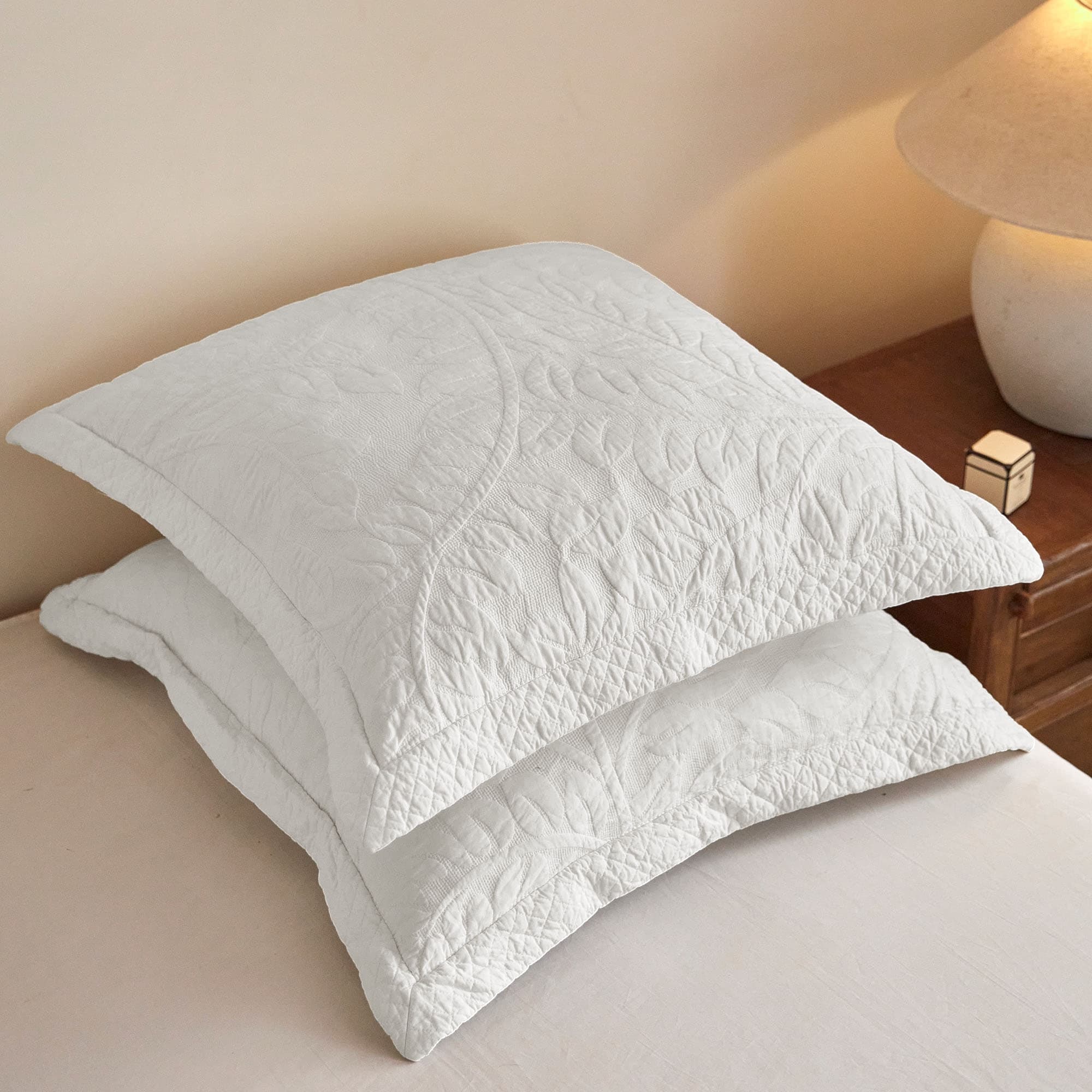 MarCielo Cotton Embroidered Quilted Euro Shams 26"x26"