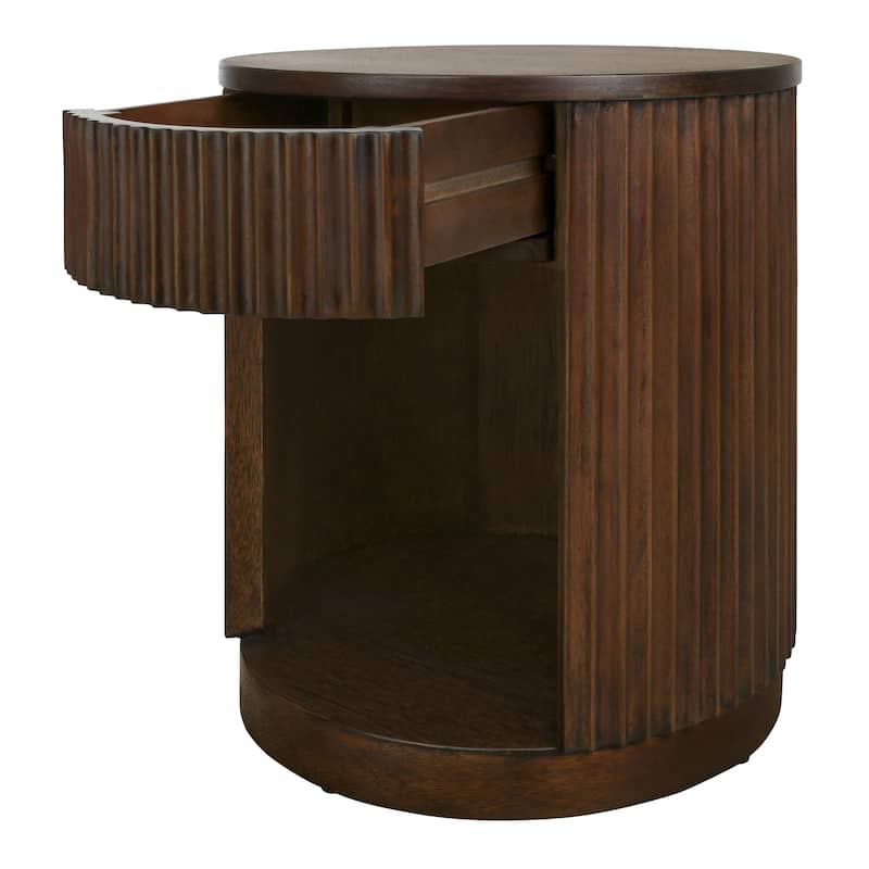 NPD Furniture Truro Fluted Nightstand with 1 Drawer and Open Shelf