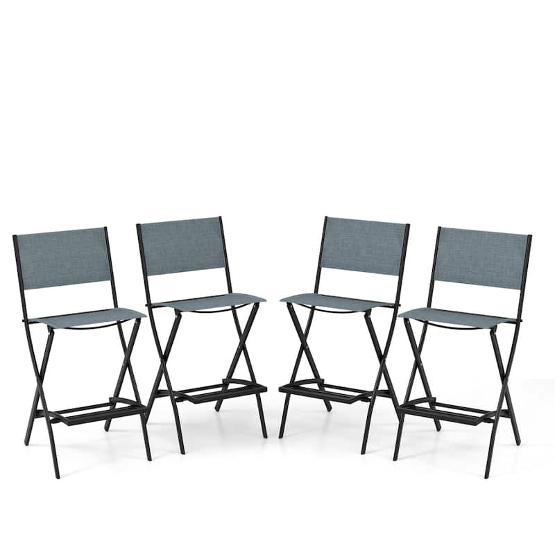 28 Inch Set of 2 Folding Bar Stools with Metal Frame and Footrest for Patio Balcony or Garden Use - 18" x 22.5" x 40"