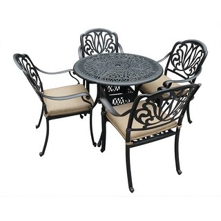 Shop Kinwell 5 Piece All Weather Cast Aluminum Patio Dining Set W 4 Chairs Umbrella Hole Lattice Weave Design Overstock 31472955