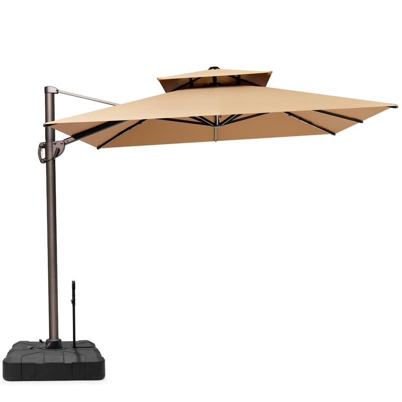 9 x 12 ft Double Top Patio Cantilever Umbrella 360-degree Rotation with Base