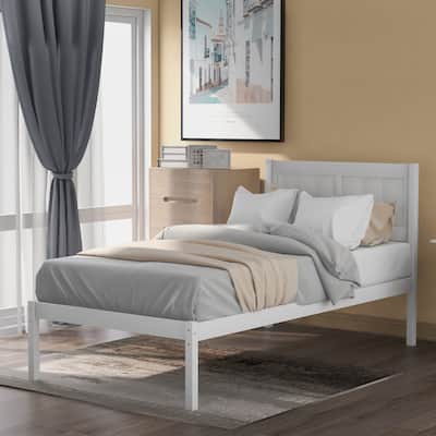 Roomfitters Wood Platform Bed Twin Size with Headboard, Stylish and Supportive Bed Frame