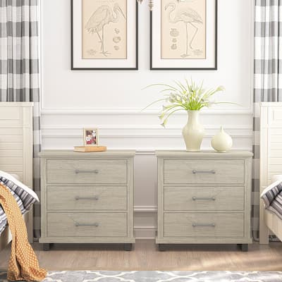 3-Drawer Nightstand with Elevated Metal Legs, Set of 2