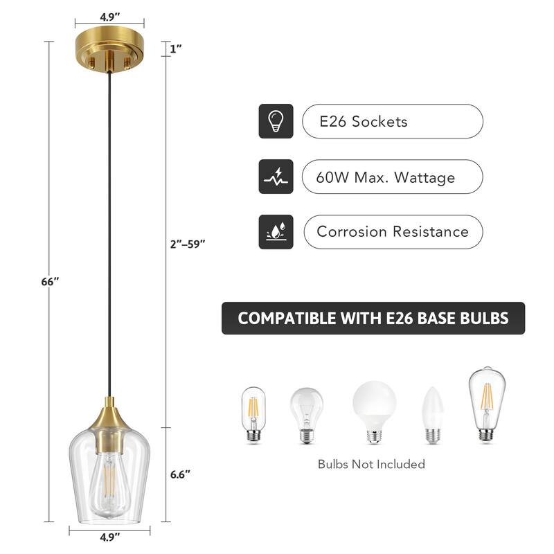CO-Z 1 Light Pendant Light Fixtures with Adjustable Height 2 Packs