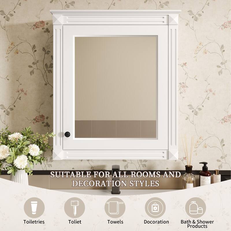 GDF-Studio - Wendell Modern Wall-Mounted Bathroom Medicine Cabinet with Mirror, Soft-Close Hinges & Adjustable Shelves