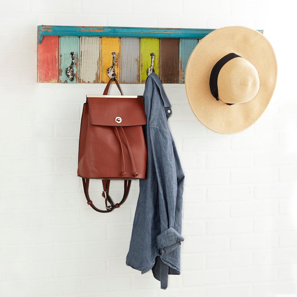 Multi Colored Wood 10 Hangers Wall Hook - 35 x 5 x 9