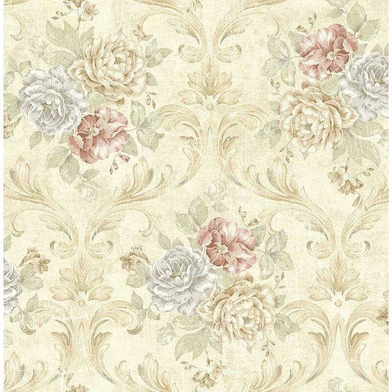 Seabrook Design Demeter Floral Trellis Unpasted Wallpaper - 20.5 in W x 33 ft. L - Metallic Almond & Light Grey