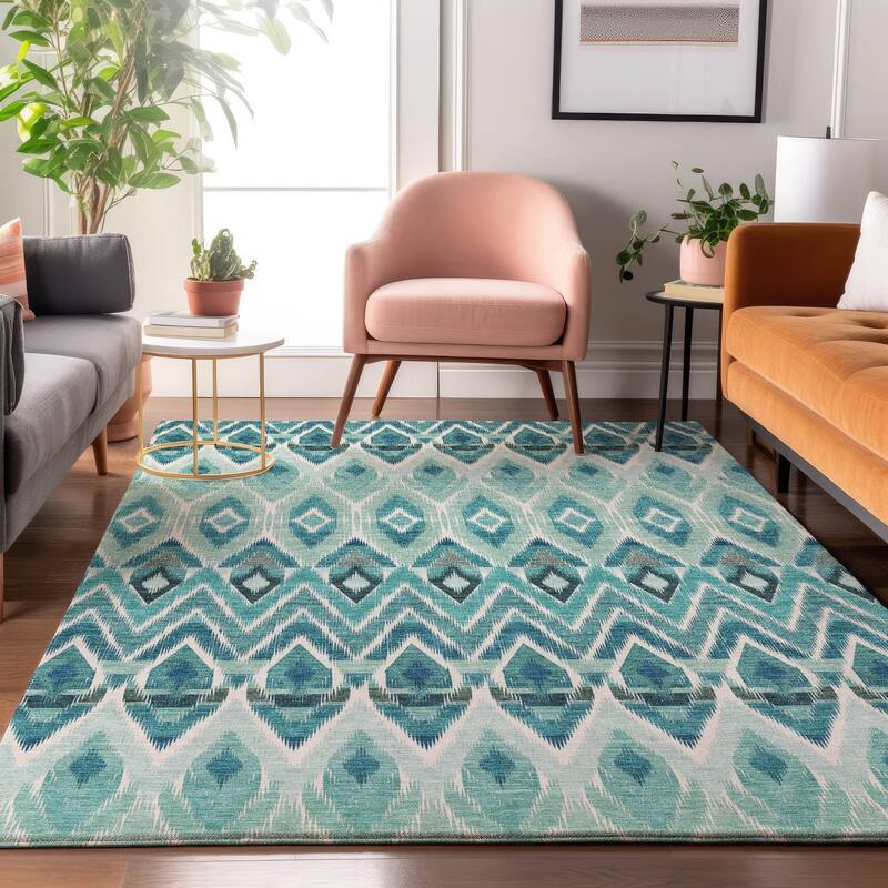 Premium Washable Super Soft Boho Womba Mayfield Rug - Teal - 8' x 10' - Rectangle