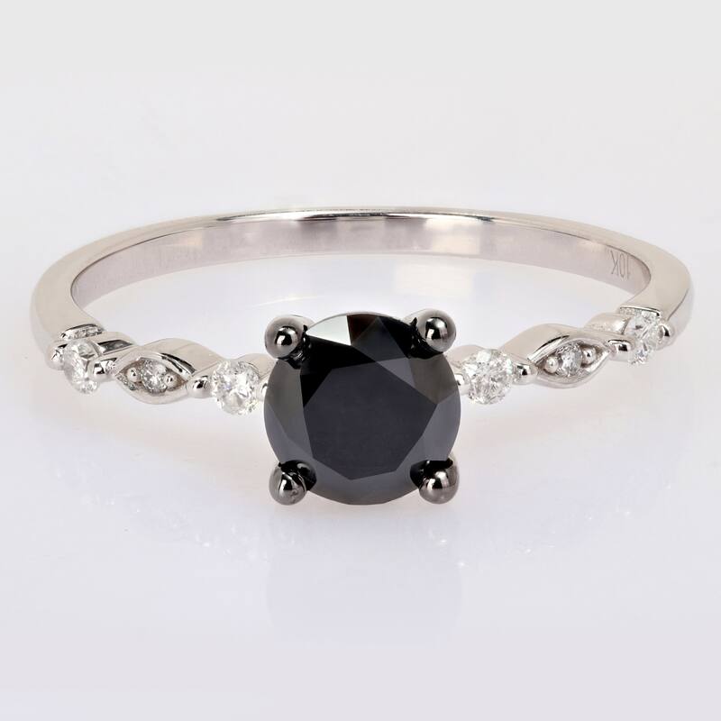 Miadora 1-1/10ct TDW Black and White Diamond Solitaire Ring in 10k Black Rhodium-Plated White Gold